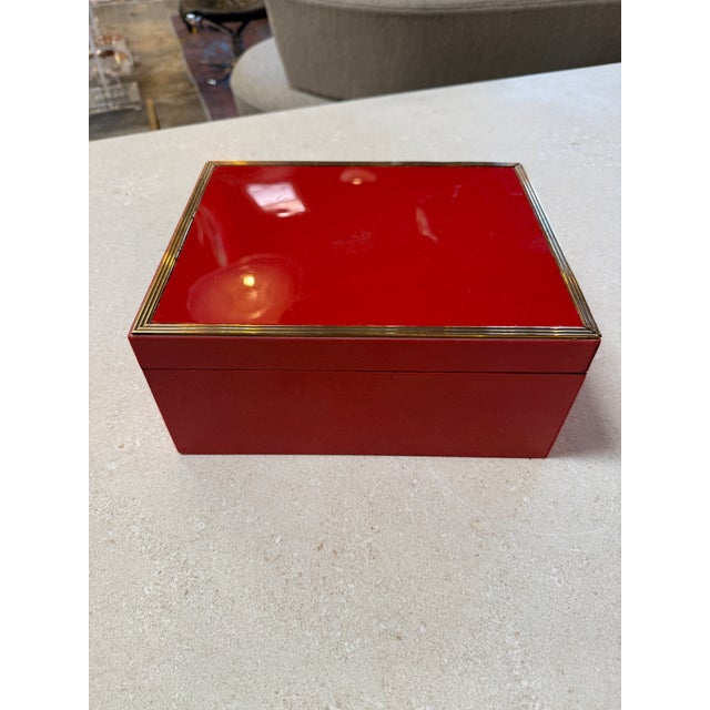 1970s Vintage Red Lacquer Box With Brass Trim For Sale - Image 5 of 10