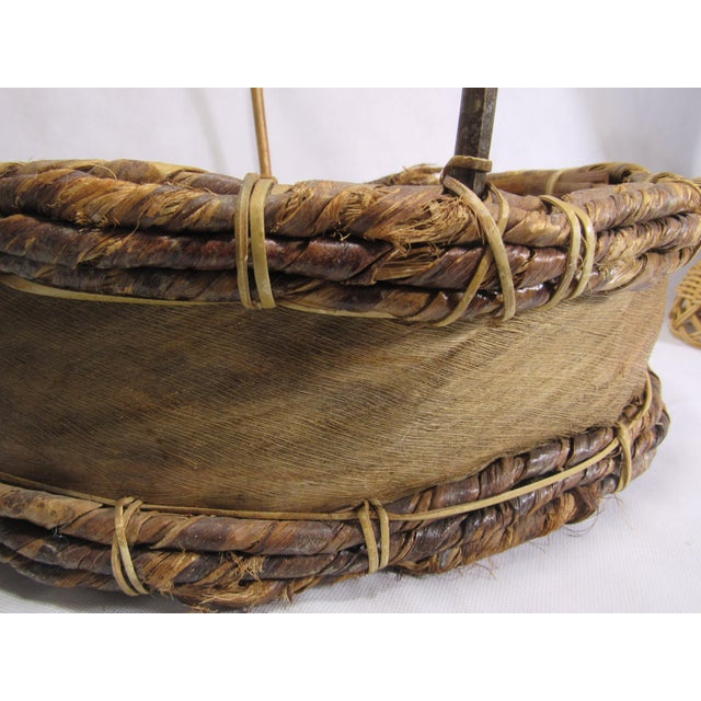 Rustic Vintage Wood Shave Natural Fiber Gathering Basket For Sale - Image 4 of 15