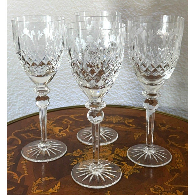 Beautiful set of four Rogaška Queen crystal water goblets, featuring the elaborate hand-cut and engraved decoration...