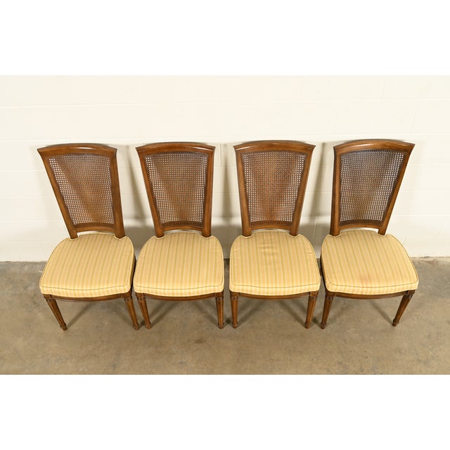 1970s Henredon French Regency Louis XVI Carved Walnut Cane Back Dining Chairs, Set of Four For Sale - Image 5 of 15
