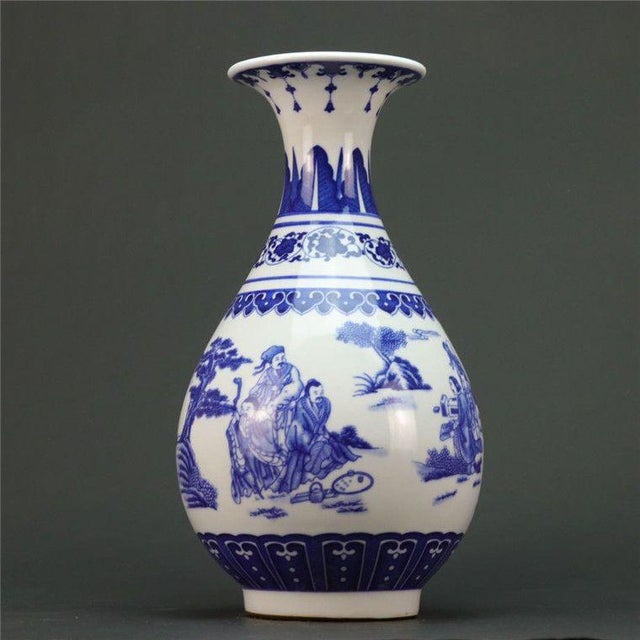 Chinese Mid 20th Century Elegant Large Chinese Blue and White Porcelain Vase With Figural Landscape Scene For Sale - Image 3 of 6