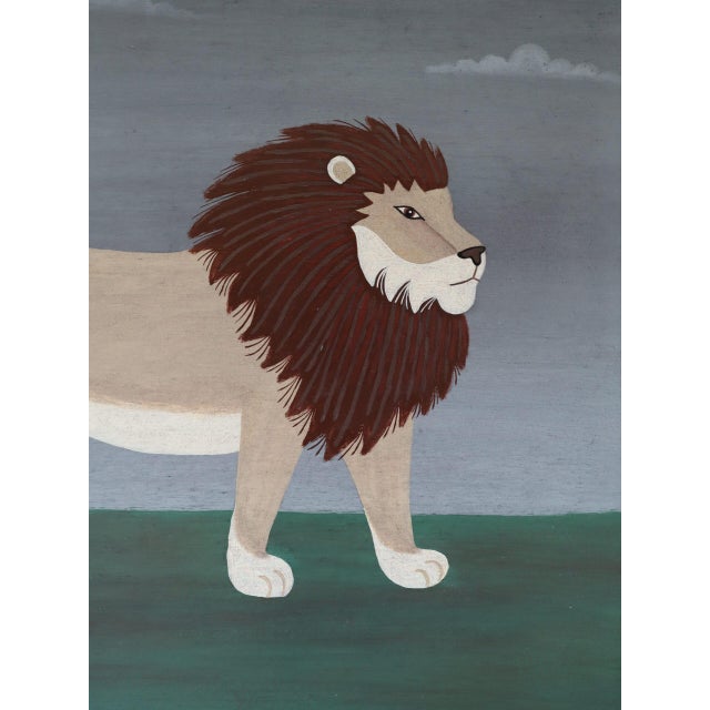 Contemporary 'Majestic Lion' Original Naive Style Animal Oil Painting by British Artist Matt Rix, Framed For Sale - Image 10 of 12