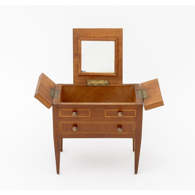 Brown Three Vintage Salesman Sample Pembroke Tables and a Marquetry Writing Table For Sale - Image 8 of 14