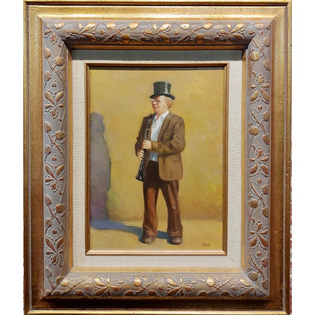 Olaf Palm -The Clarinet Player - Oil painting oil painting on panel - Signed - Panel size 11 1/2 x 9 1/2 " -Frame size; 19...