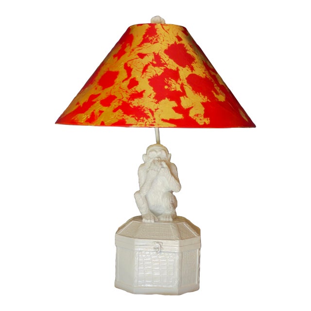Late 20th Century Palm Beach Regency Vivai Del Sud Style Speak No Evil Monkey Table Lamp - Newly Painted For Sale