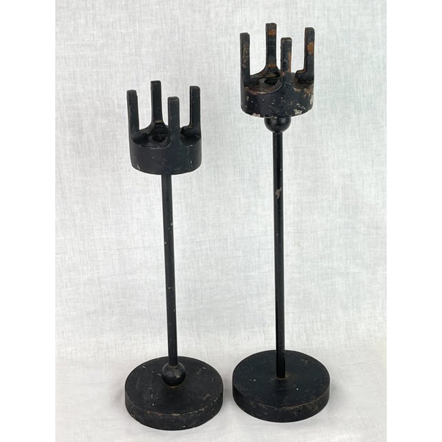 Modern Gothic Medieval Cast Iron Candle Holders - Pair of 2 Dimensions: shorter- 4” w x 4” d x 13.5”h Taller - 4” w x 4” d...