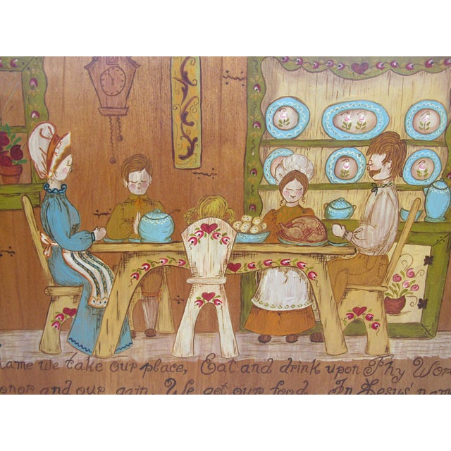 Folk Art Mid-Century American Folk Art Painted Wood Panel With Table Prayer For Sale - Image 3 of 9