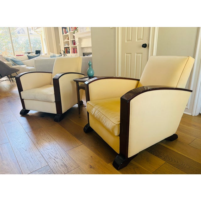 1930s French Art Deco Bentwood Arm Club Chairs in Cream Leather - A Pair For Sale - Image 10 of 18