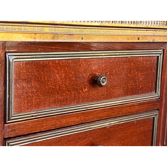 20th Century Pair of Louis XVI Style Marble-Top, Bronze and Walnut Nightstands For Sale - Image 9 of 12