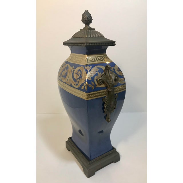 Neoclassical Neoclassical Cobalt Blue & Gold Vase Urn For Sale - Image 3 of 6
