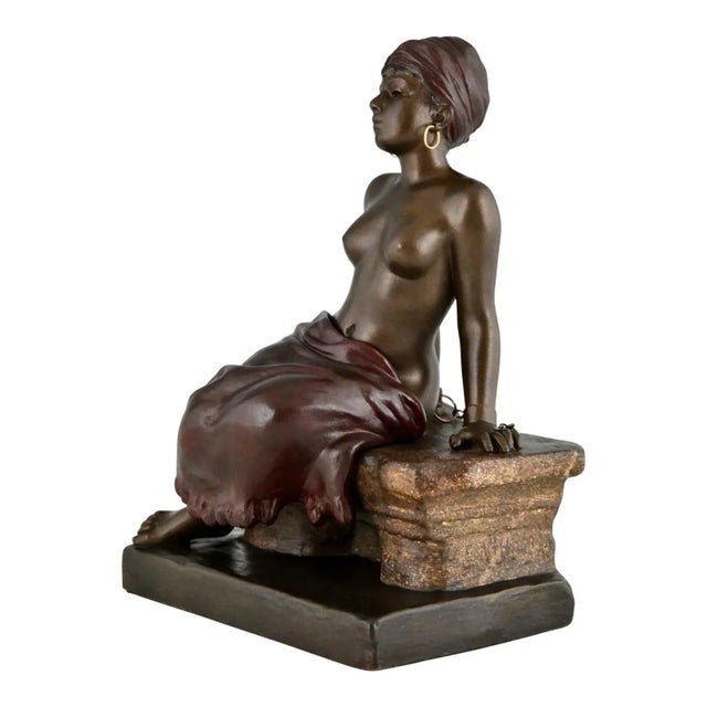 Brown Art Nouveau Metal Sculpture of Seated Girl by Emmanuel Villanis, 1900 For Sale - Image 8 of 11