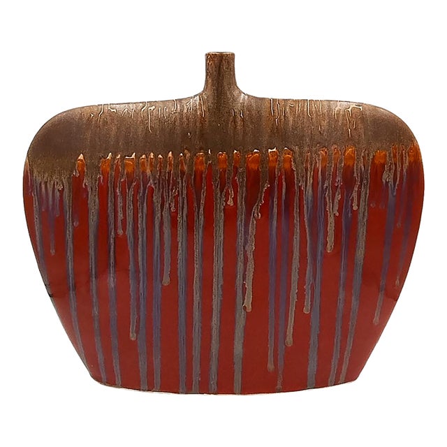 1970s Gorgeous Polichrome Red and Brown Lava Vase in Ceramic. Made in Germany For Sale