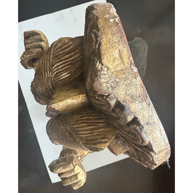 Antique Early 20th Century Yali Gilt Wood South India Indian Simha Lion Statue Wall For Sale - Image 9 of 10