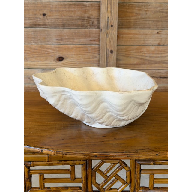 Vintage American Glazed Pottery Large White Clamshell Centerpiece Bowl For Sale - Image 10 of 12