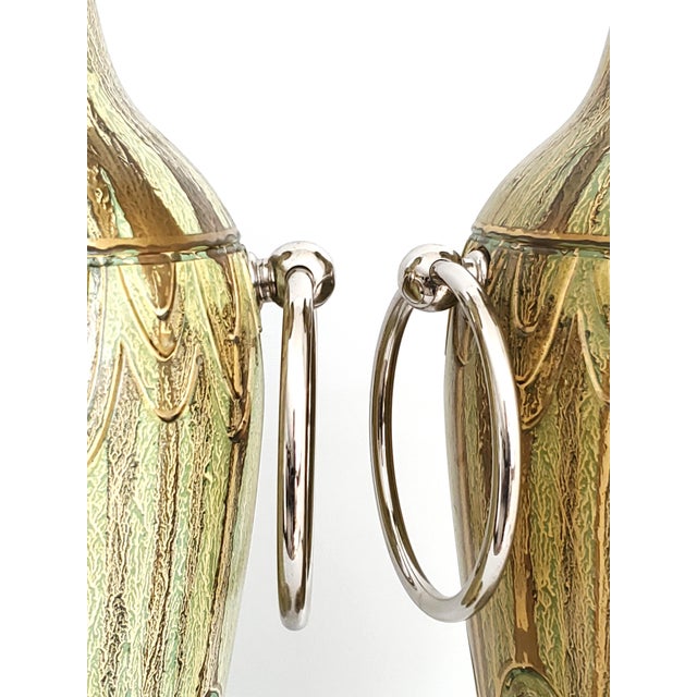Large Lamps Sage Green & Bronze Painted Plaster New Nickel Silver Hardware - Pair For Sale - Image 10 of 14
