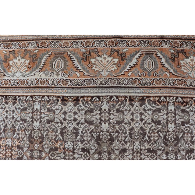 Antique Mahal Persian Carpet With All-Over Herati Design in Ivory, Gray & Brown 10'4 X 17'3 For Sale - Image 10 of 16