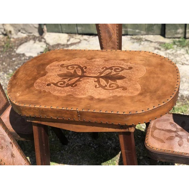 Brutalist Leather Dining Table & Chairs, 1960s, Set of 5 For Sale - Image 6 of 7