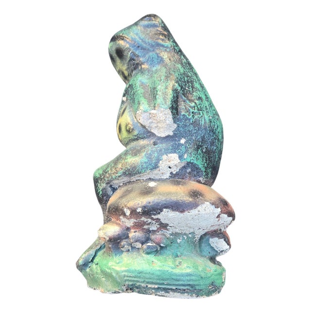 Anthropomorphic Adoring Frog Mushroom Cement Sculpture Yard Art Loving Statue For Sale - Image 12 of 18