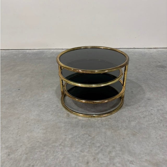 Black Postmod Gold & Smoked Glass Swivel Tiered Coffee Table For Sale - Image 8 of 11