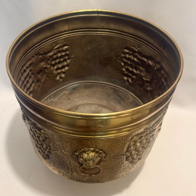 Monumental Vintage English Brass Repoussé Jardinière For Sale - Image 12 of 12