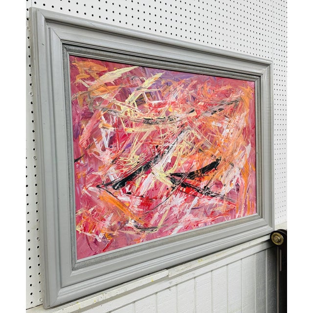 This listing is for a Modern Expressionist Abstract Painting. Featuring a vintage wood frame painted gray, original...