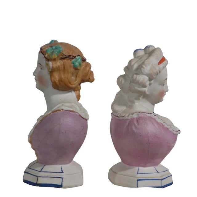 Ceramic 2 German Porcelain Bust Figurines C. 19th C For Sale - Image 7 of 10