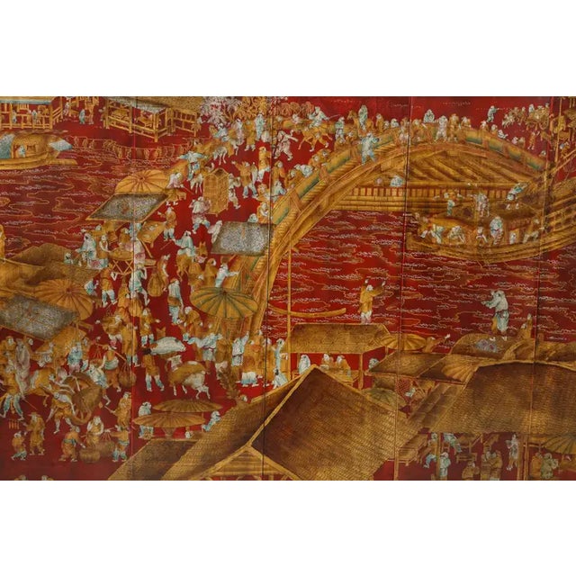 Wood Set of Six Red Lacquered Chinoiserie Panels For Sale - Image 7 of 13