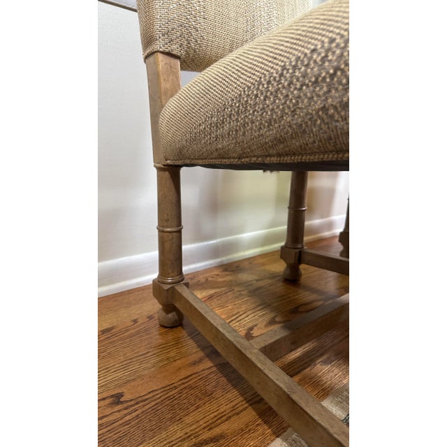 Burnt Umber Early 20th Century Pair of Ethan Allen Upholstered Dining Chairs in Neutral Woven Fabric (Nice) For Sale - Image 8 of 8