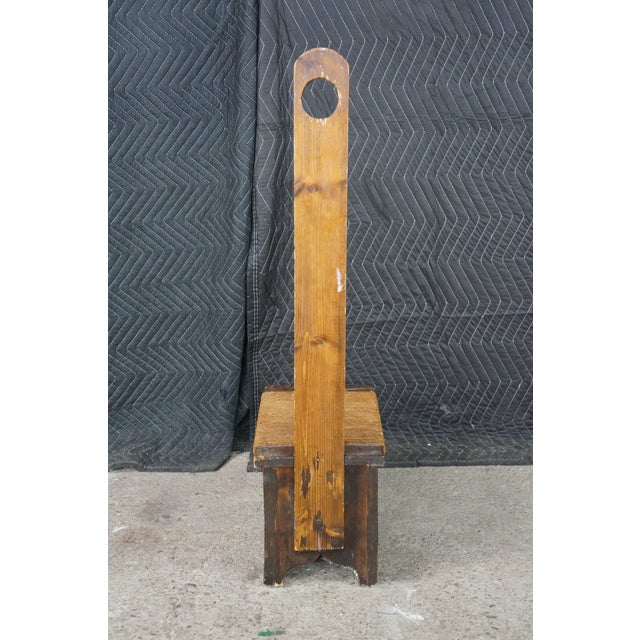 Antique Primitive Shaker Style Spinning Chair Rush Stool Bench Seat Folk Art 37" For Sale - Image 10 of 18