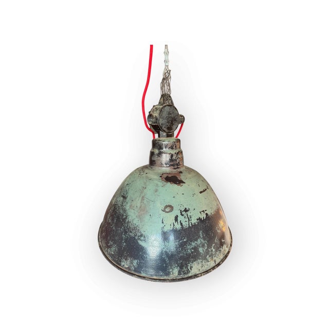 Classic factory and industrial pendant lamp from the former gdr, attributed to veb leuchtenbau leipzig (lbl). • conical...