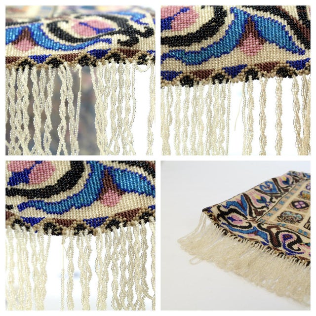 Antique Micro Rug / Tapestry Pattern Beaded Bag With an Enameled Marcasite Frame For Sale - Image 12 of 12