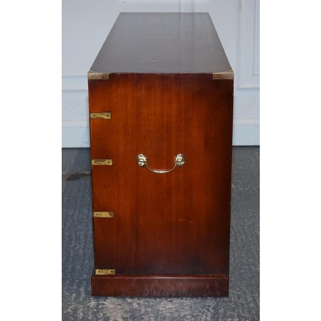 Vintage Yew Wood Military Campaign Sideboard Bank of Drawers with Brass Handles For Sale - Image 16 of 18