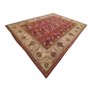 Antique Indian Agra Carpet, Hunting Rugs, Oriental Rugs, Red, Gold, Ivory, Brown
