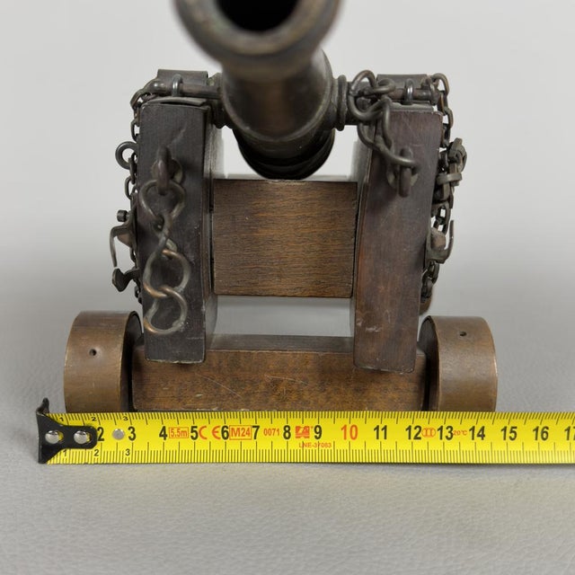 Vintage Decorated Wood and Bronze Naval Cannon, 1940s For Sale - Image 11 of 13