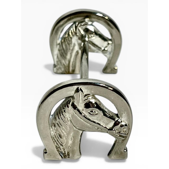 Cabin Mid 20th Century Silver Plate Horse Head Knife Rests – Equestrian French Style - Set of 6 For Sale - Image 3 of 6