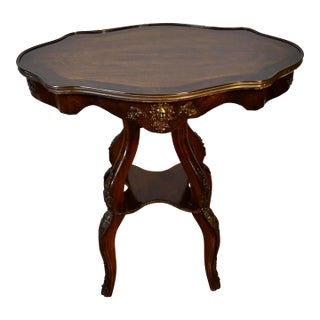 1930s French Louis XV Walnut Turtle Top Applied Bronze Center Table For Sale