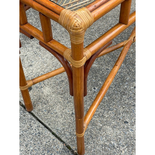 Coastal Late 20th Century Coastal Bamboo Sofa Console Table Server Rattan Glass Top For Sale - Image 3 of 12