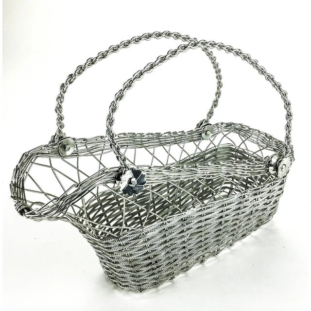 Silver Tone Wire Basket Wine Holder For Sale - Image 11 of 11