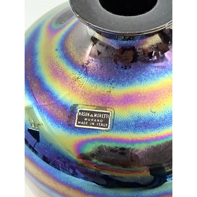 Set of two iridescent Murano glass vases by Nason & Moretti, 1960 Intact and in good condition. Splendid design. The...