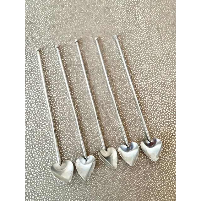 Metal French Sterling Tea Spoons With Heart Shape - Set of 4 For Sale - Image 7 of 11