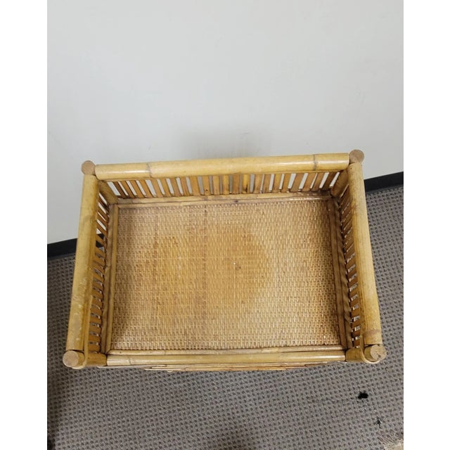 Boho Chic Mid-Century Bohemian Split Bamboo Rattan Wicker Low Bookcase Etagere For Sale - Image 3 of 13