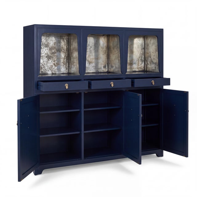 Baker Furniture Company Michael Taylor for Baker Furniture Modern Ming Blue Lacquered Bar Cabinet Credenza For Sale - Image 4 of 5