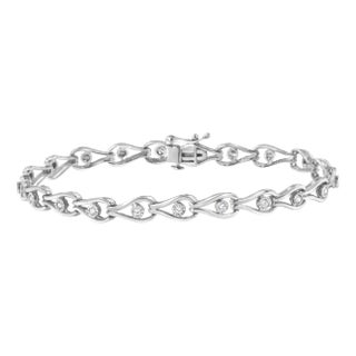 .925 Sterling Silver 1/10 Cttw Miracle-Set Diamond Pear Shape and Bezel Link Bracelet - 7.25" For Sale