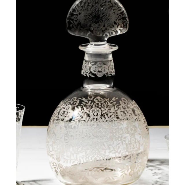 French 1990s Baccarat Marillon Etched Crystal Decanter With Michelangelo Sherry Glasses - 7 pcs For Sale - Image 3 of 4