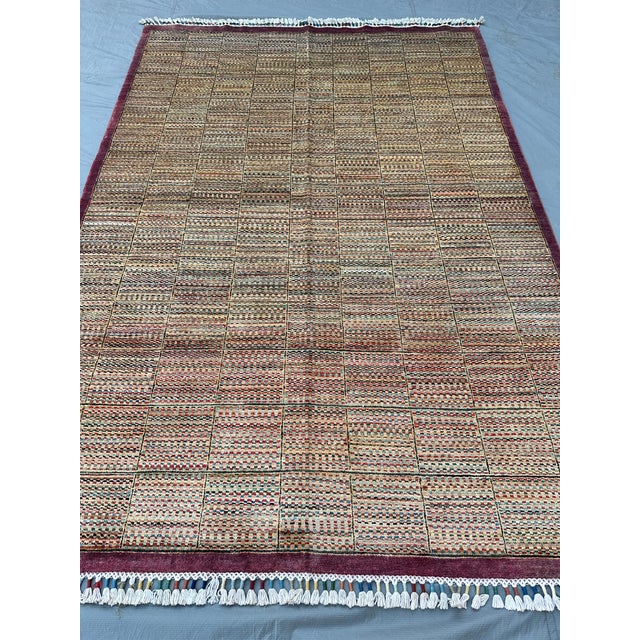 Tribal Multicolor Checkered Stripe Hand-Knotted Wool Rug - 5'10" X 8'2" For Sale - Image 3 of 13