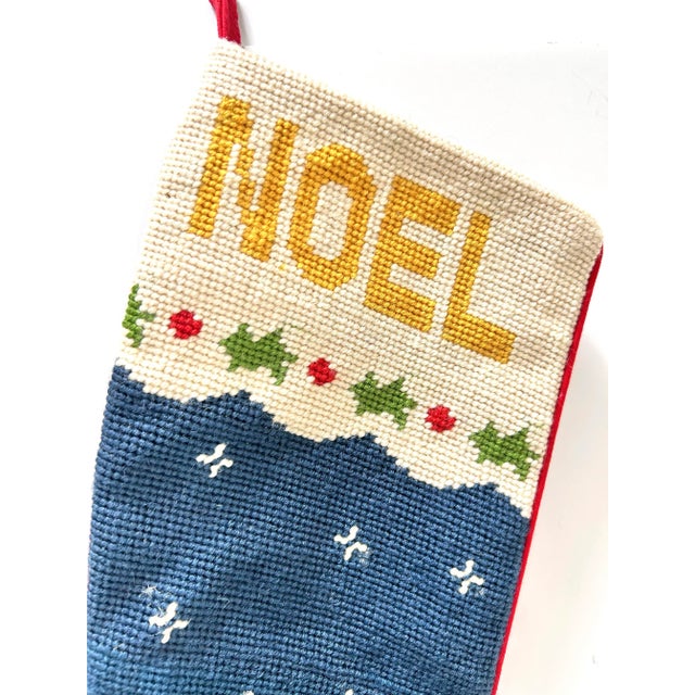 Vintage Needlepoint Christmas Stocking – Noel Snowman & Reindeer For Sale - Image 4 of 9