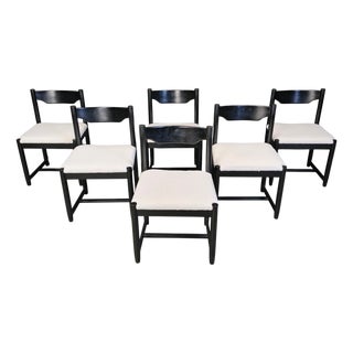 Vintage Black Wooden Dining Chairs, 1970s, Set of 6 For Sale