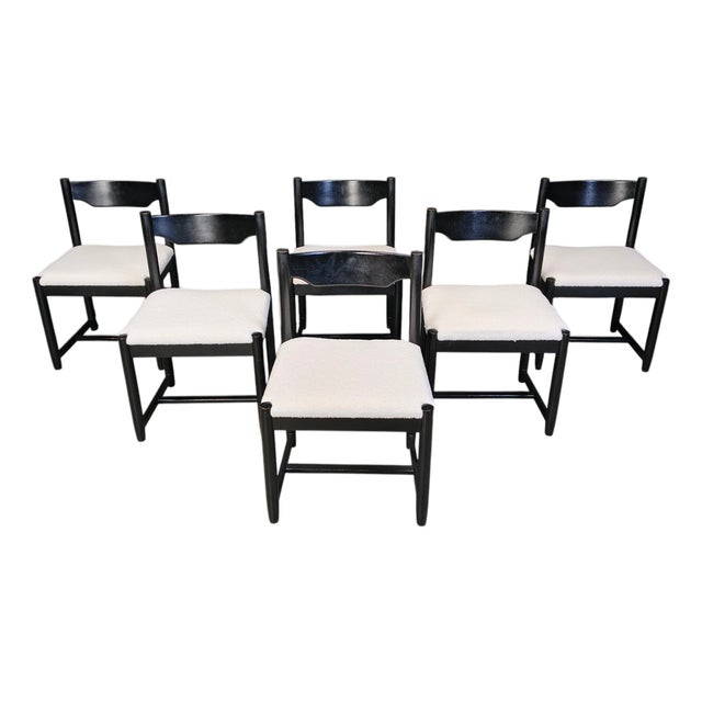 Vintage Black Wooden Dining Chairs, 1970s, Set of 6 For Sale