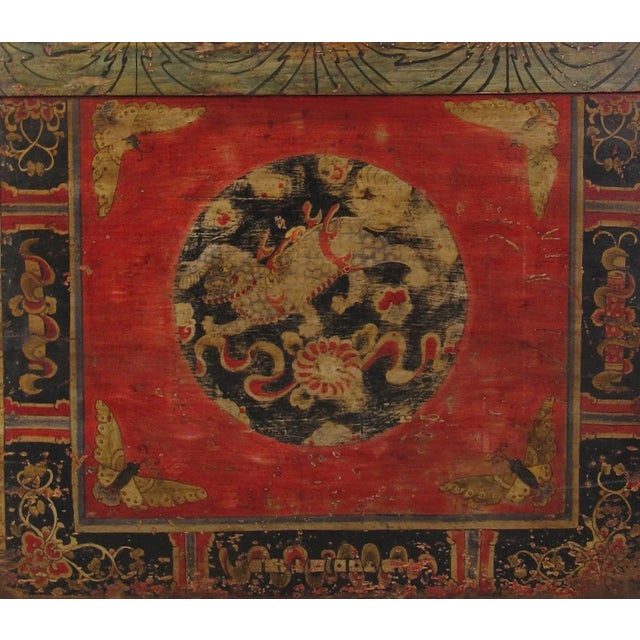 Hand Painted Circle of Mystic Bird Antique Gansu Tibetan Cabinet 2 For Sale In Greensboro - Image 6 of 10