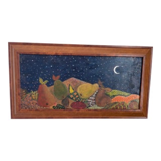 1990s Painting of Colorful Pears and Starry Night Moon For Sale